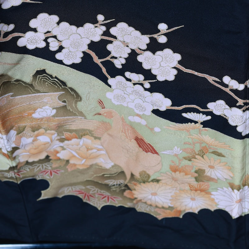 Japanese kimono used <Tomesode> Msize polyester /T440