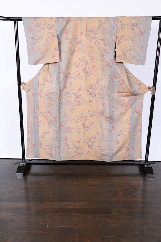 Japanese kimono used <Komon> L-size silk wool /TT36