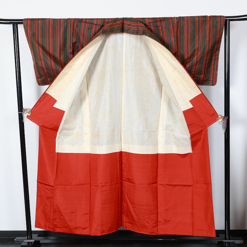 New Unused Japanese kimono <Tsumugi>,Coat 2-piece set Msize silk 100% /T434