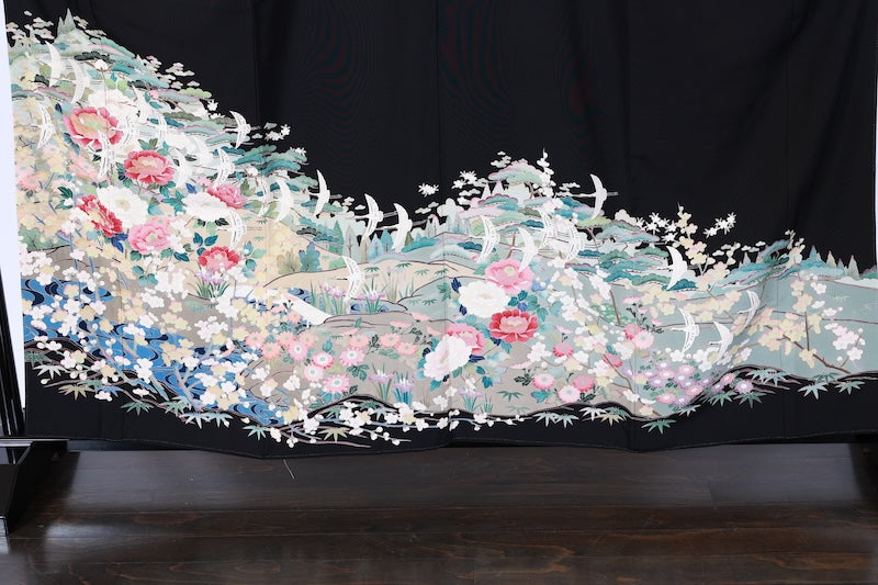 Japanese kimono used <Kurotomesode> L-size silk 100% /TT34