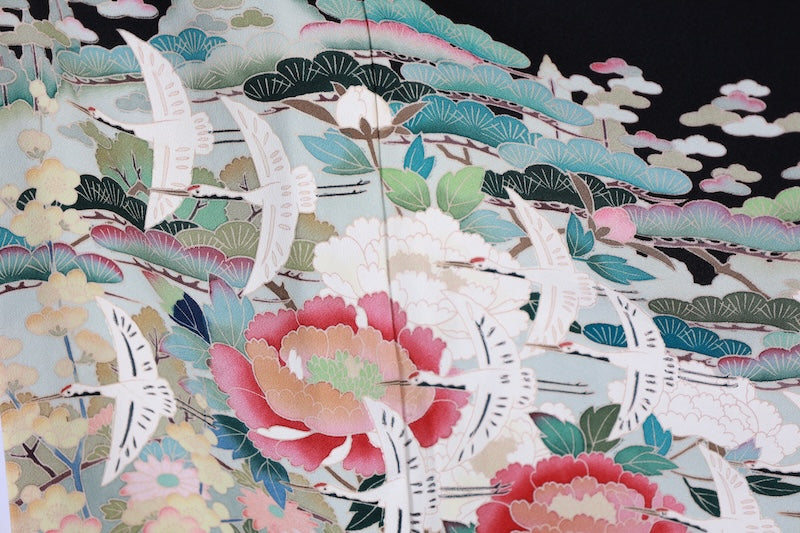 Japanese kimono used <Kurotomesode> L-size silk 100% /TT34