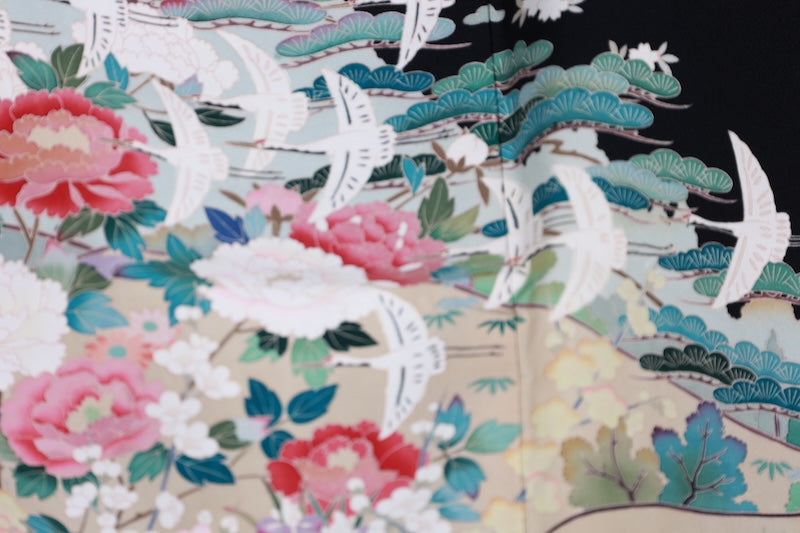 Japanese kimono used <Kurotomesode> L-size silk 100% /TT34