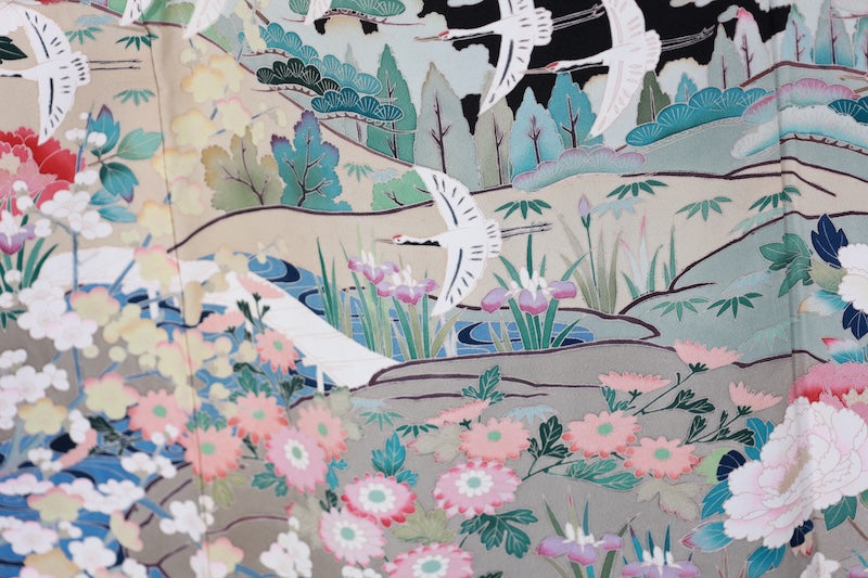 Japanese kimono used <Kurotomesode> L-size silk 100% /TT34