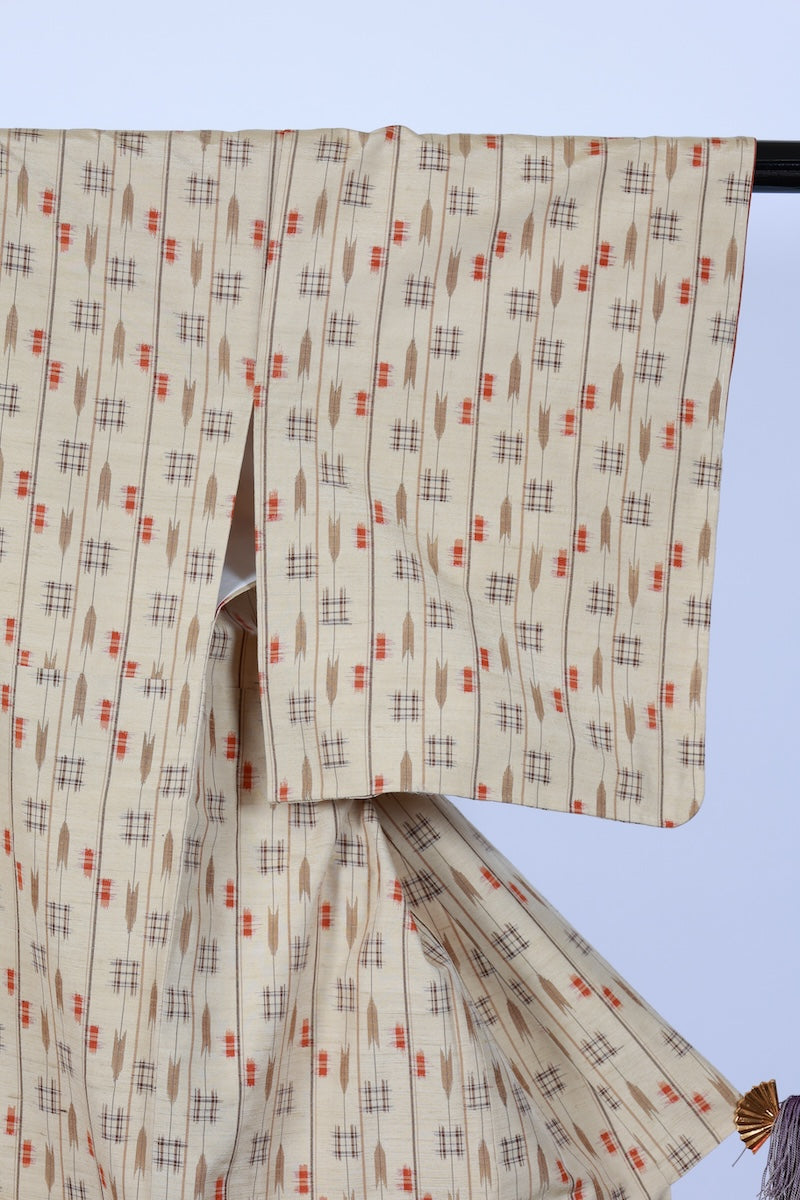Japanese kimono used <Tsumugi> M-size silk 100% /B846