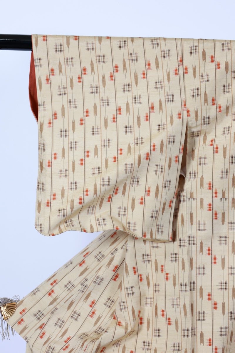Japanese kimono used <Tsumugi> M-size silk 100% /B846