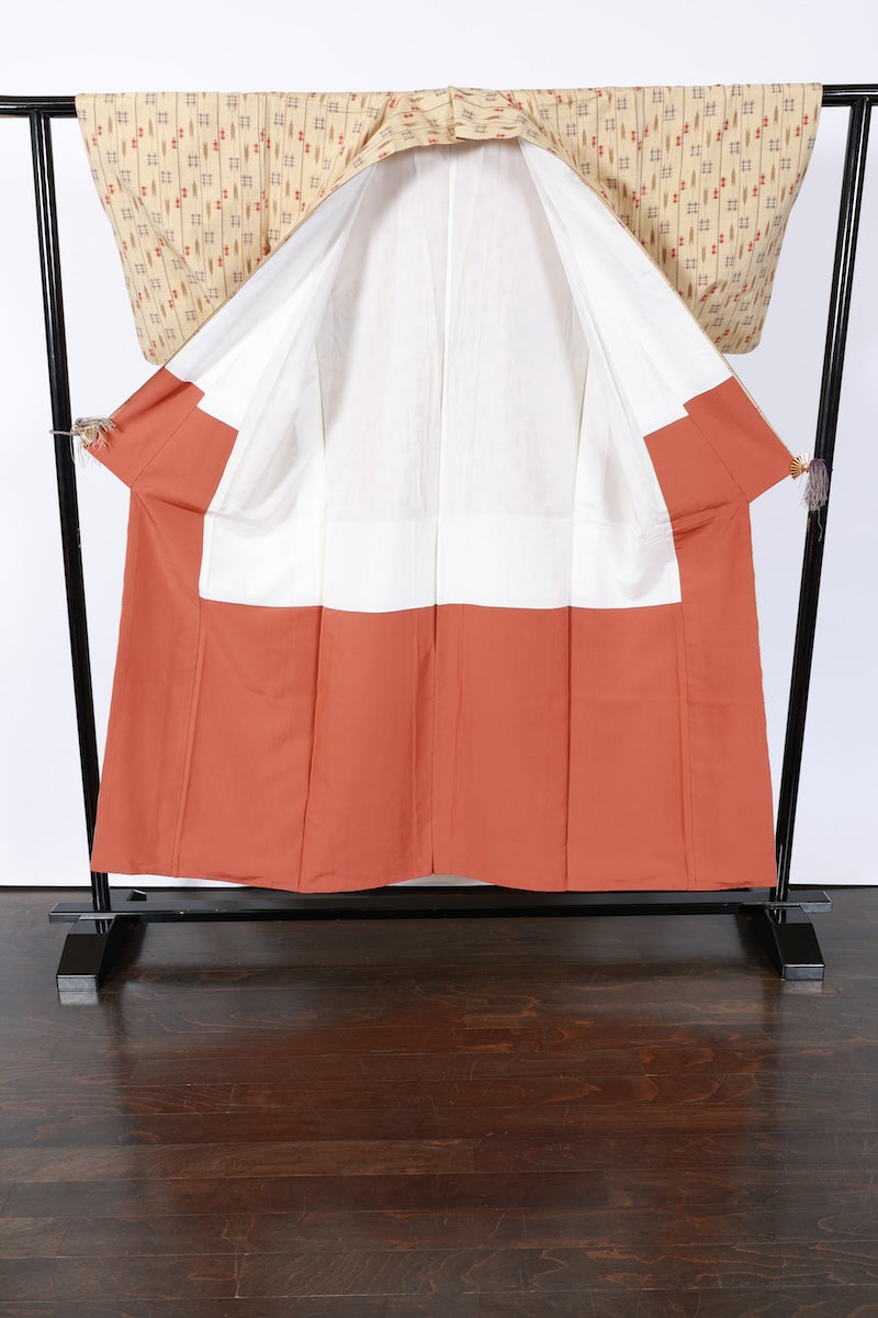 Japanese kimono used <Tsumugi> M-size silk 100% /B846