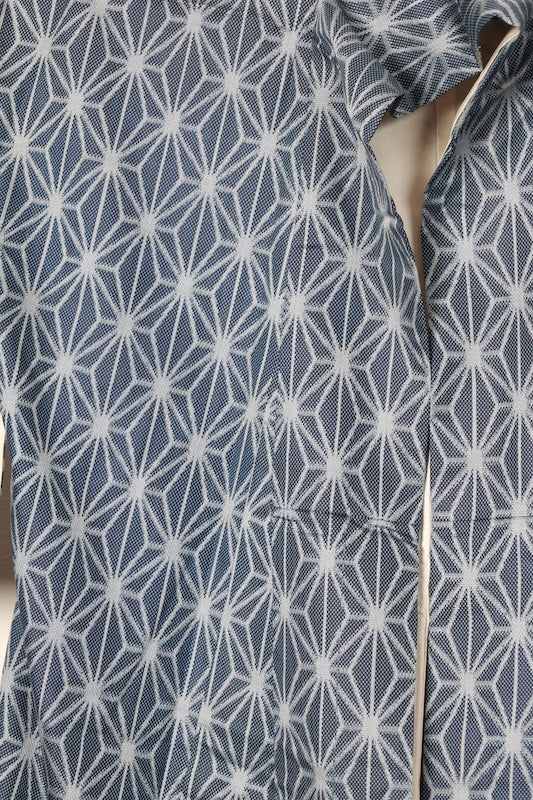 Tsumugi silk(Japan used kimono fabric), indigo, gray, ikat weave, hemp leaf pattern, R173