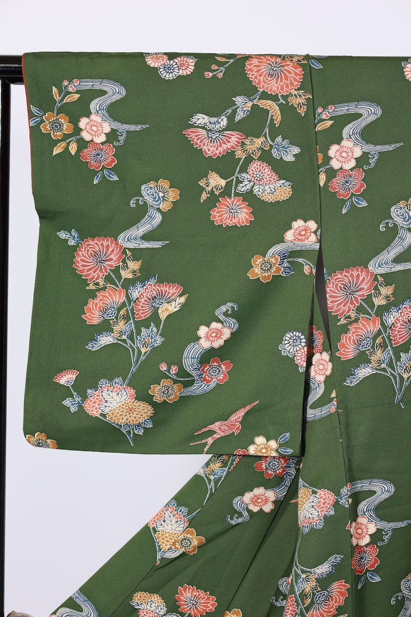 Japanese kimono used <Komon> L-size silk 100% /B943
