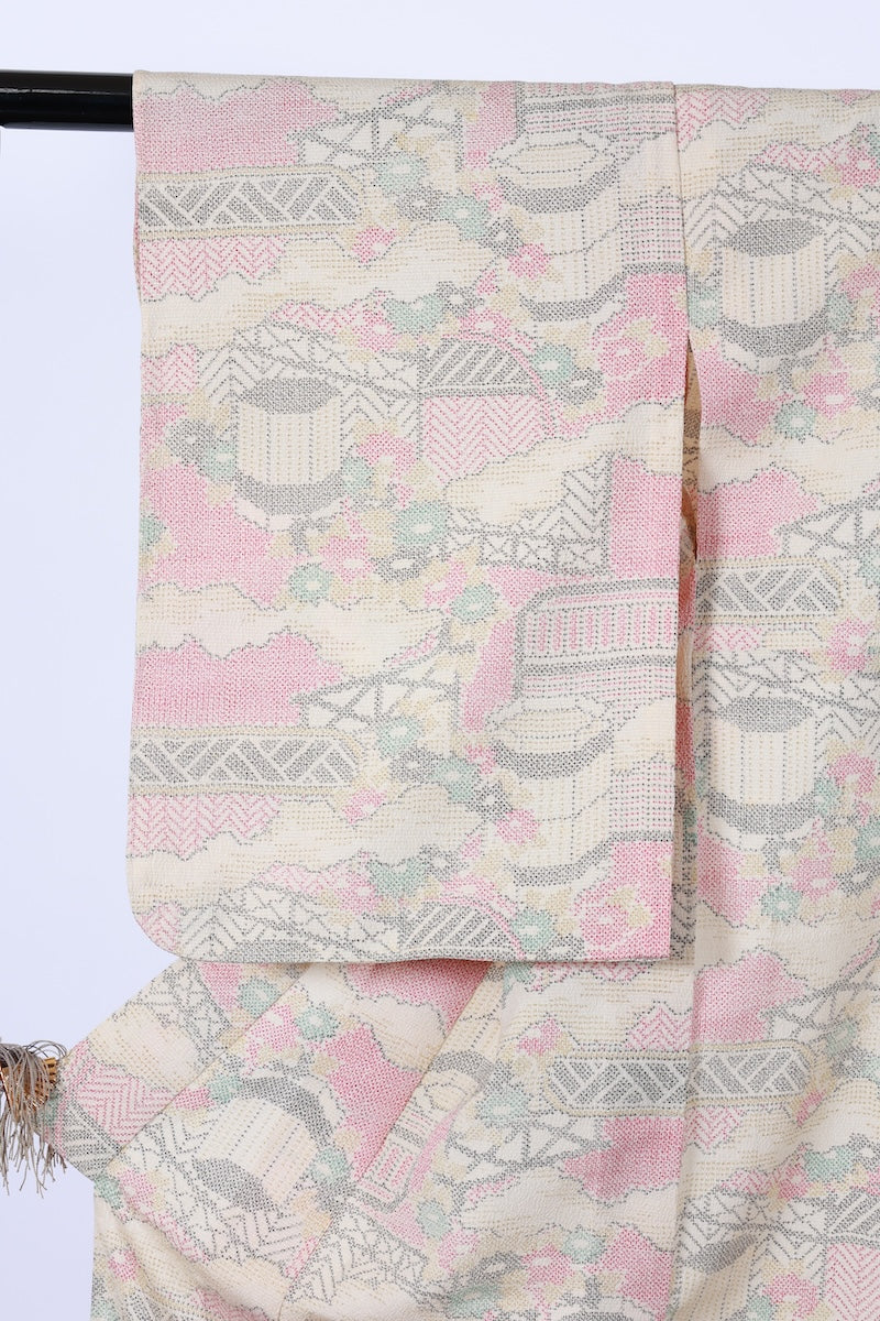 Japanese kimono used <Tsumugi> M-size silk 100% /B913