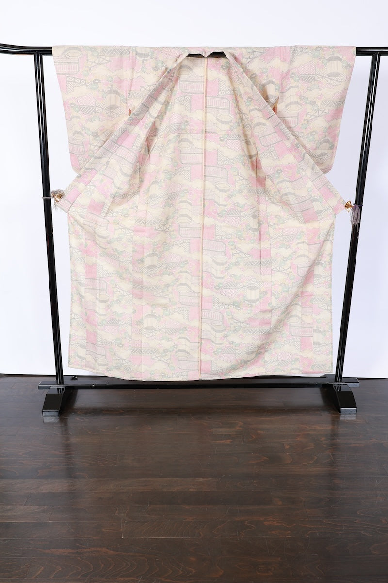 Japanese kimono used <Tsumugi> M-size silk 100% /B913