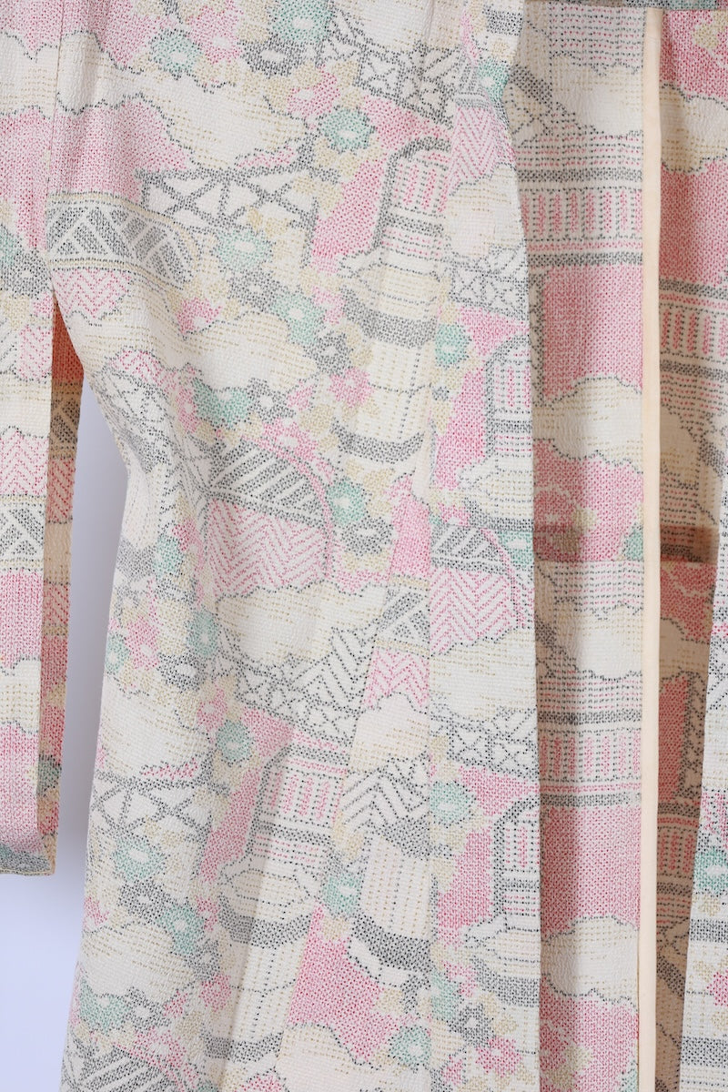 Japanese kimono used <Tsumugi> M-size silk 100% /B913