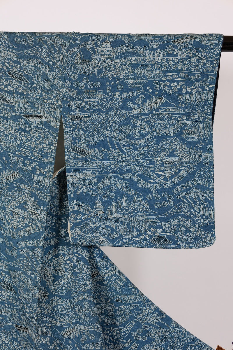 Japanese kimono used <Komon> M-size silk 100% /B909