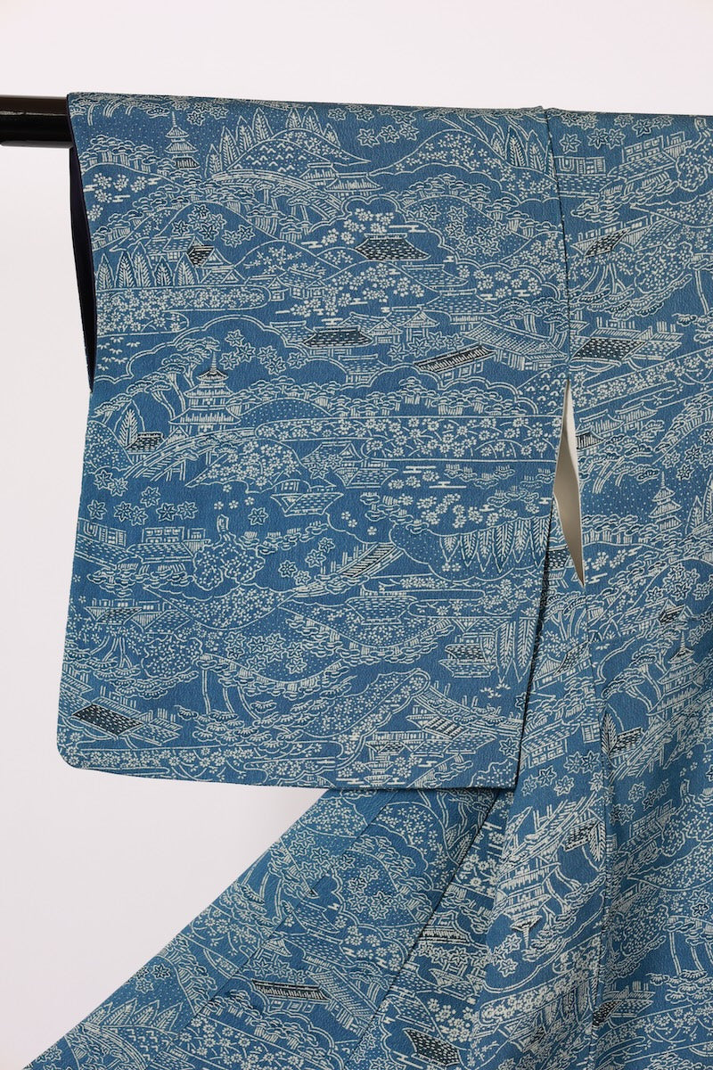 Japanese kimono used <Komon> M-size silk 100% /B909