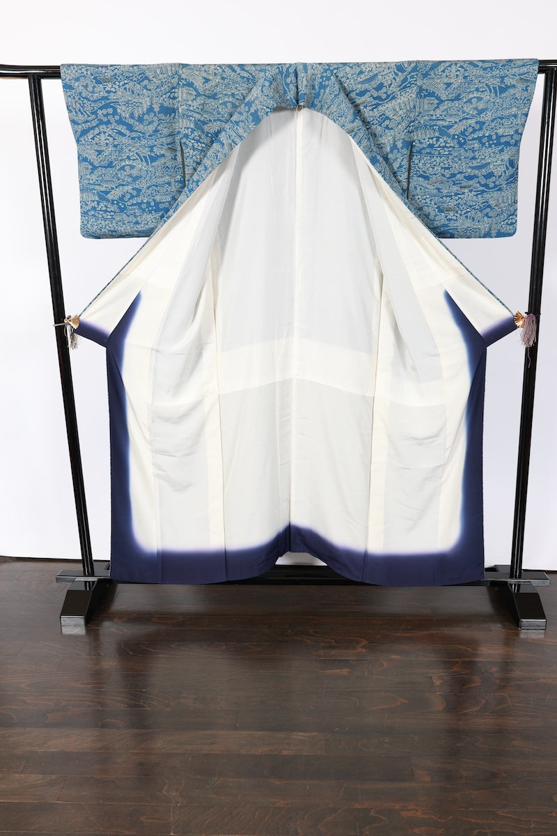Japanese kimono used <Komon> M-size silk 100% /B909