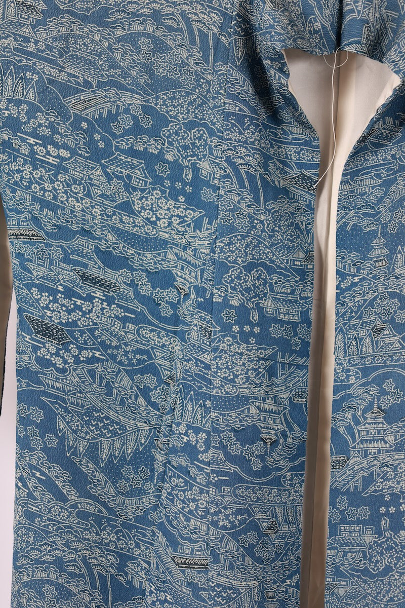 Japanese kimono used <Komon> M-size silk 100% /B909