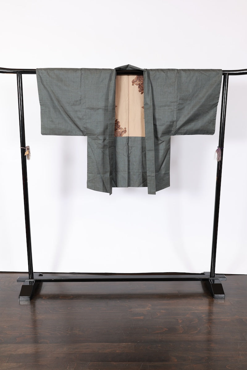 Japanese Men's kimono,haori 2piece set used M-size silk 100% /B914