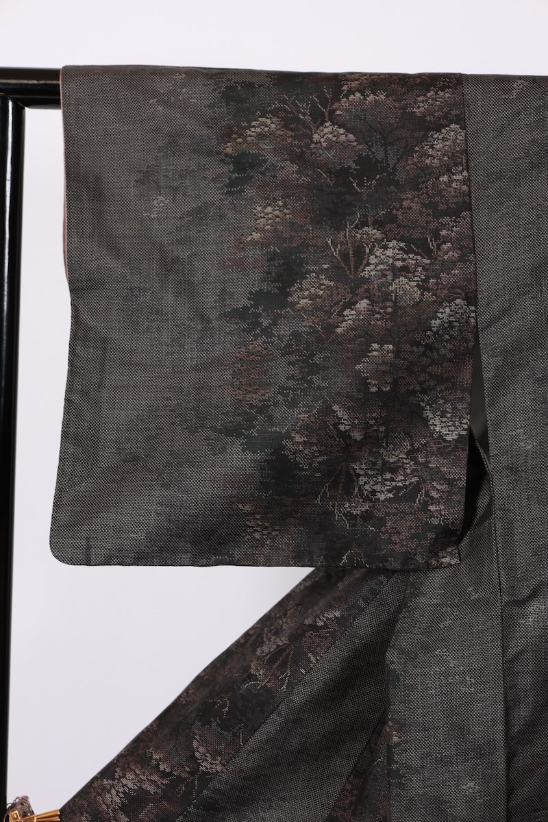 Japanese kimono used <sumugi> L-size silk 100% /B942