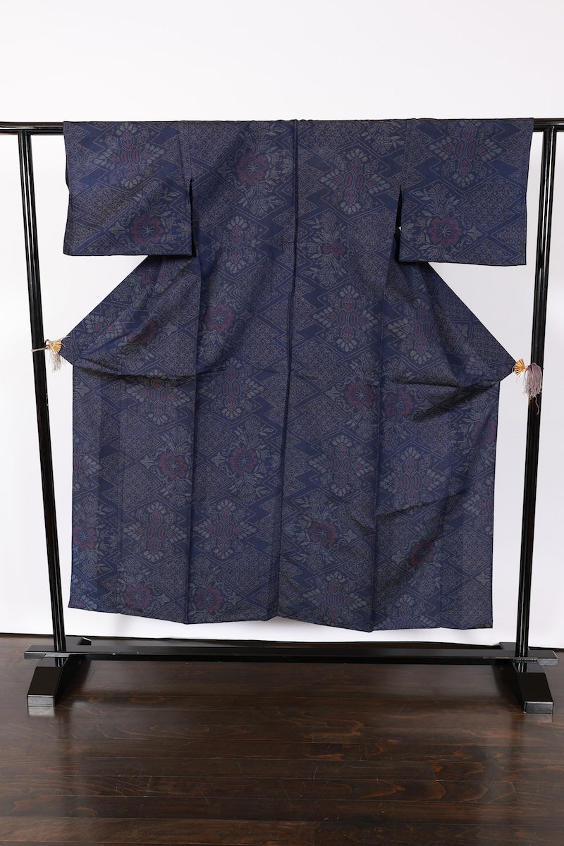 Japanese kimono used <Komonn> M-size silk wool /B915