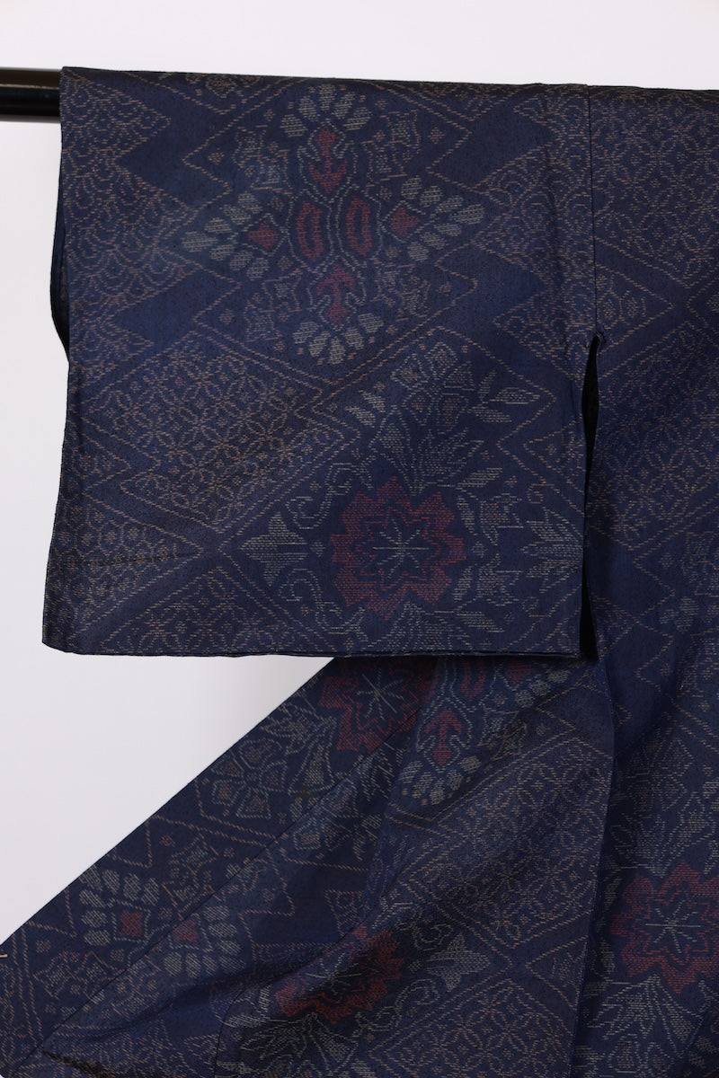 Japanese kimono used <Komonn> M-size silk wool /B915