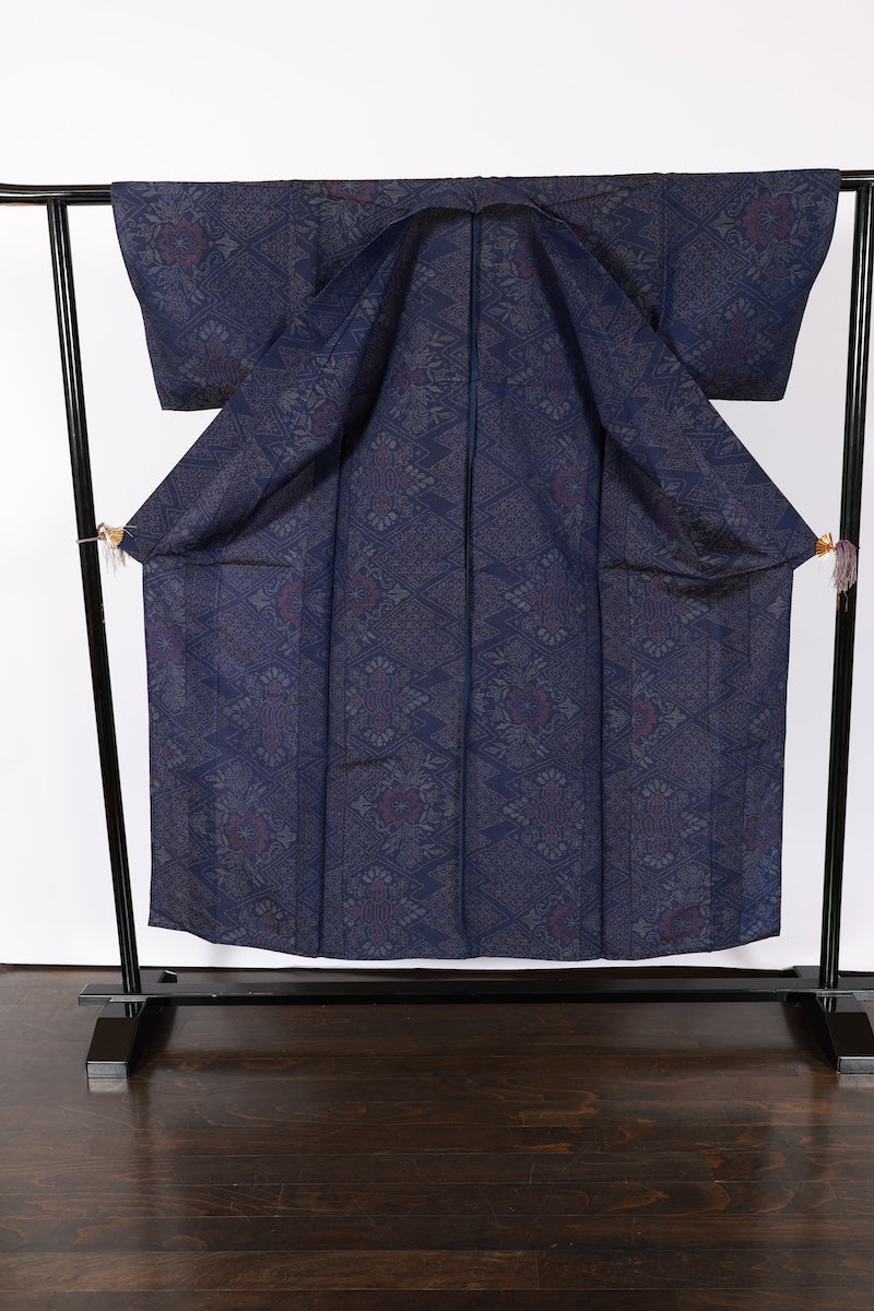 Japanese kimono used <Komonn> M-size silk wool /B915