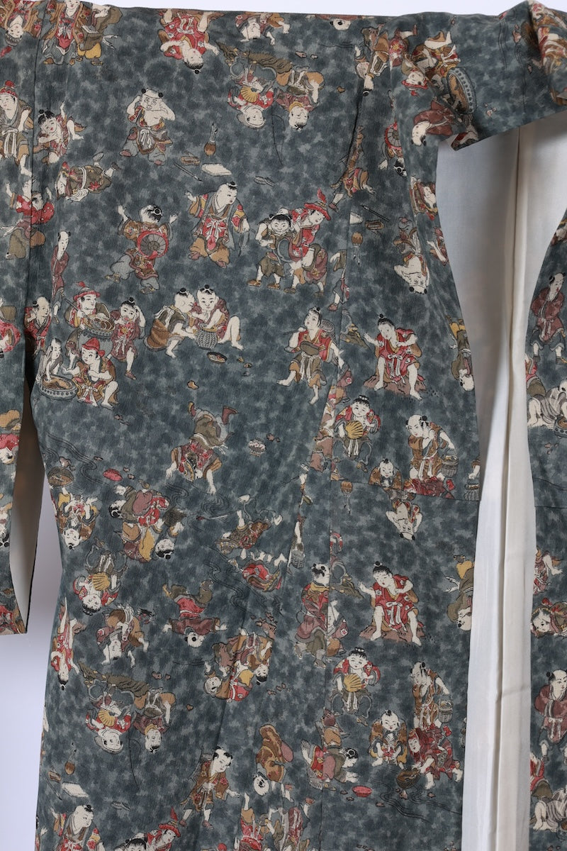 Japanese kimono used <Komon> L-size silk 100% /B918