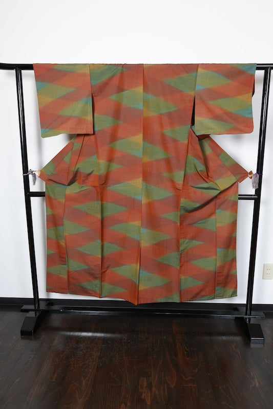 Tsumugi(Japan used kimono) silk fabric, brown and shades of green, R177