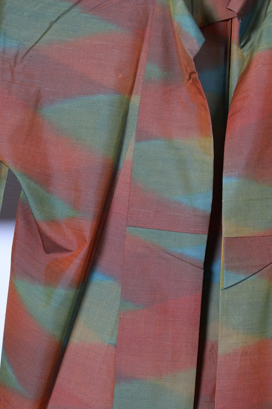 Tsumugi(Japan used kimono) silk fabric, brown and shades of green, R177