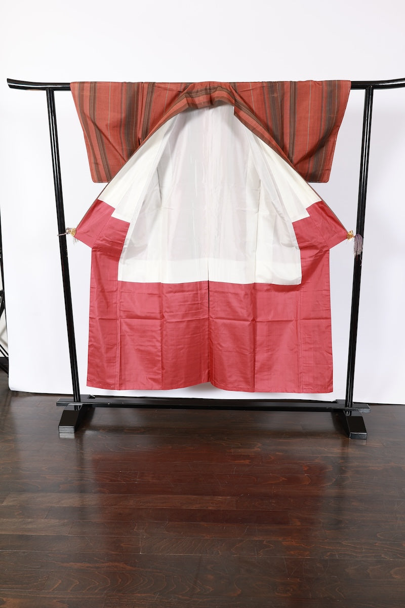 Japanese kimono Unused New <Tsumugi> M-size silk 100% /B943