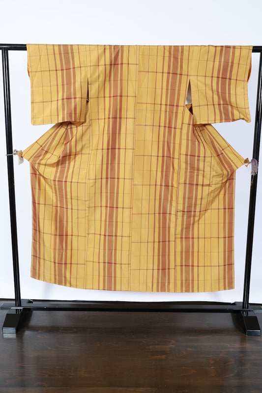Japanese kimono used <Tsumugi> S-size silk 100% /B931