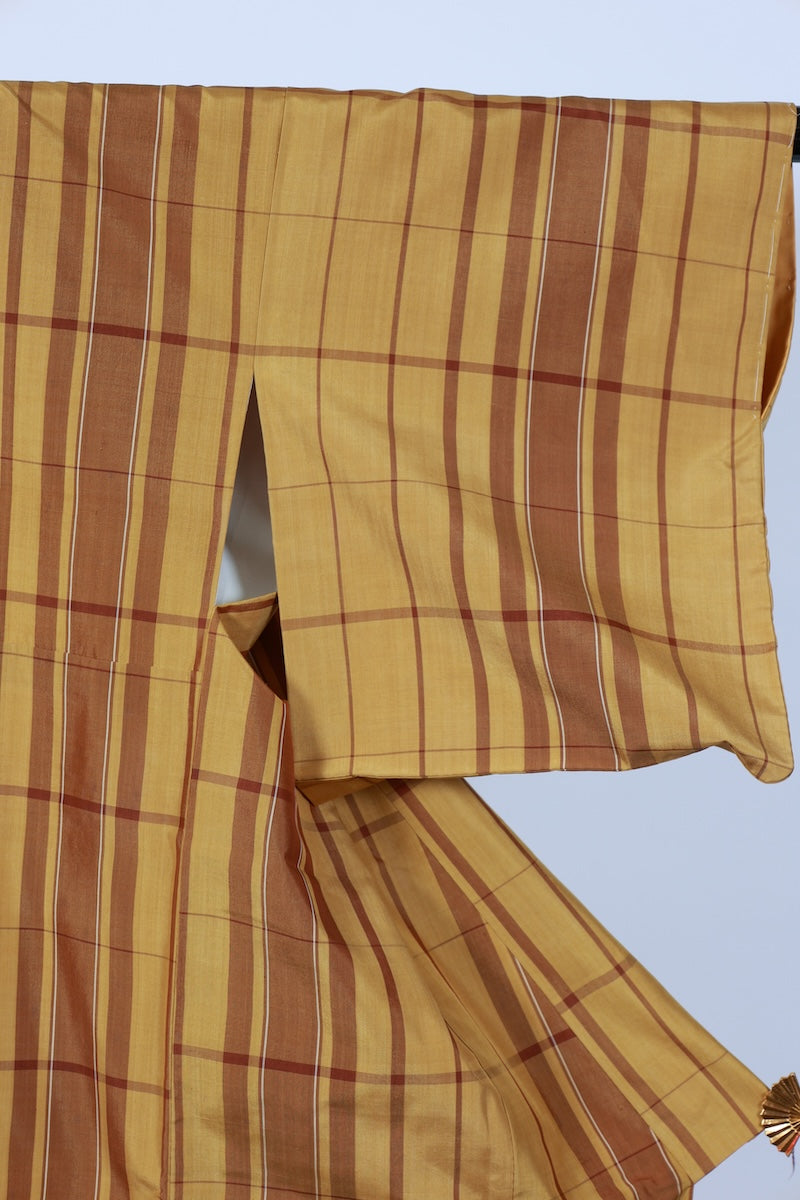 Japanese kimono used <Tsumugi> S-size silk 100% /B931