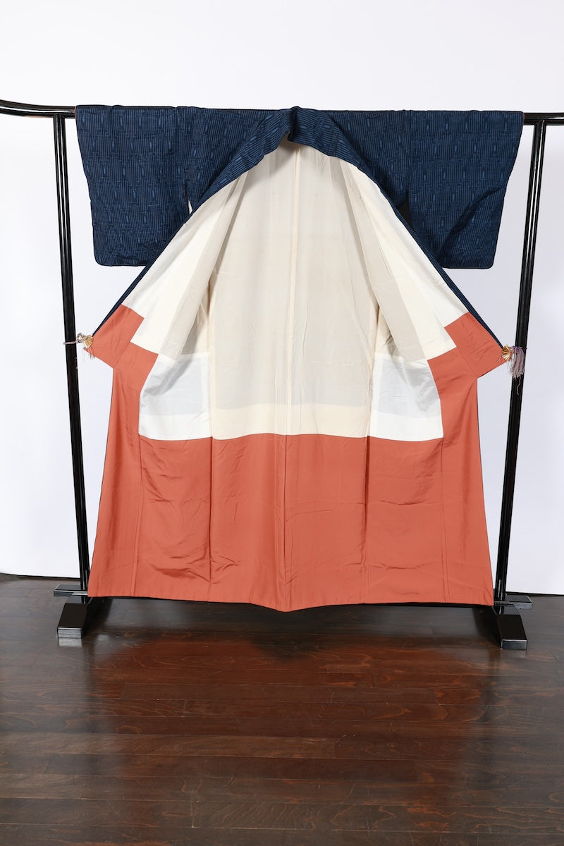 Japanese kimono used <Tsumugi> M-size silk 100% /B930