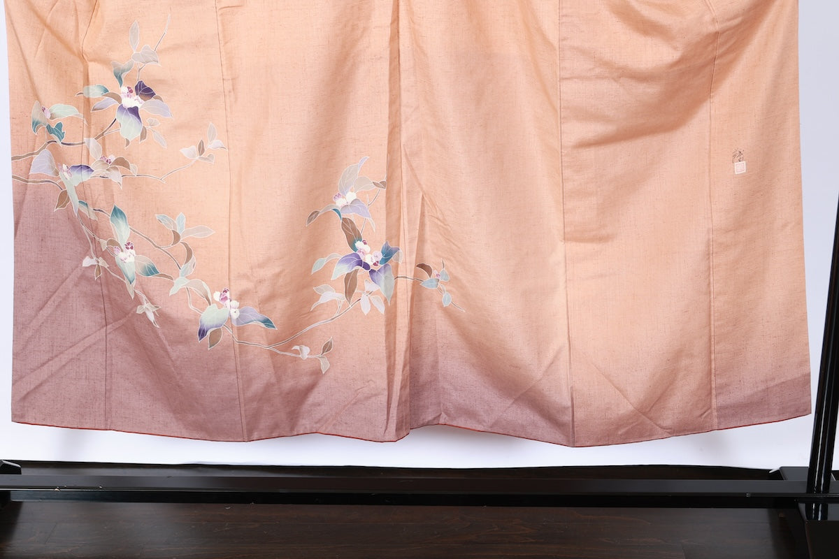 Japanese kimono used <Tsumugi> M-size silk 100% /B920