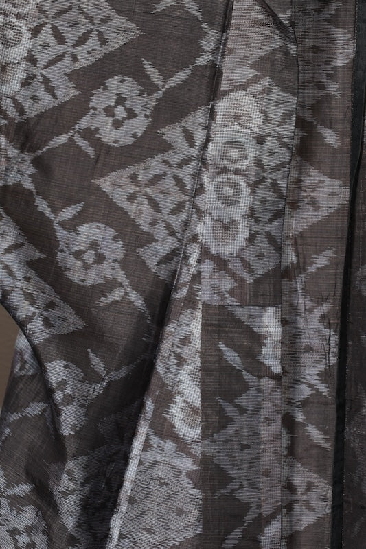 Summer Oshima Tsumugi used kimono silk fabric, gray, varying shades, Shippo pattern, horizontal ikat weave, handwoven, R209