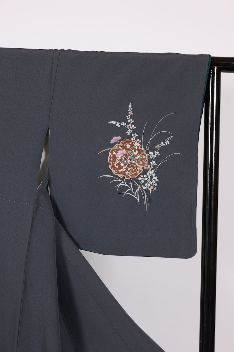 Japanese kimono used <houmongi> M-size silk 100% /B977