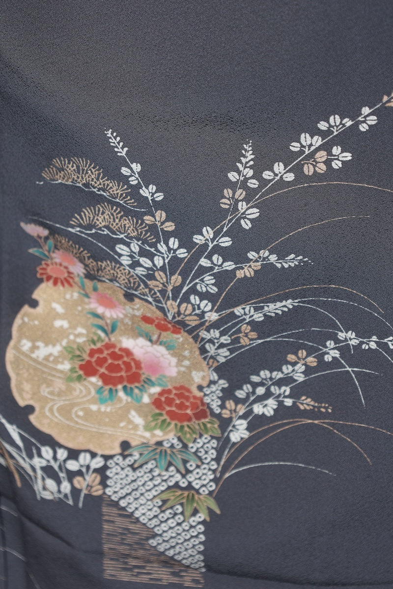 Japanese kimono used <houmongi> M-size silk 100% /B977