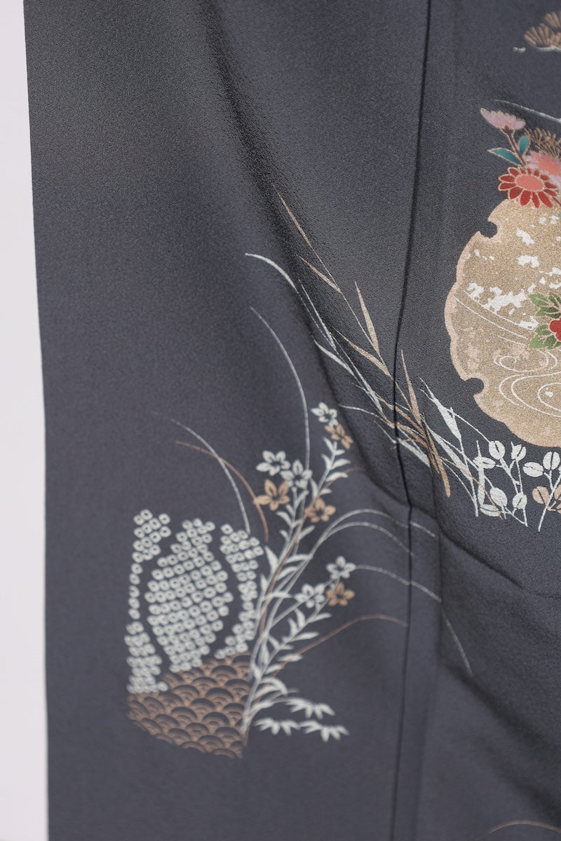 Japanese kimono used <houmongi> M-size silk 100% /B977