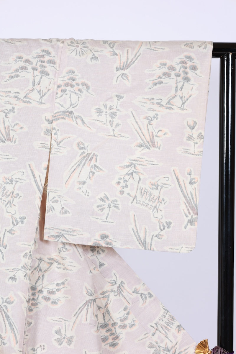 Japanese kimono used <Tsumugi> M-size silk 100% /B974