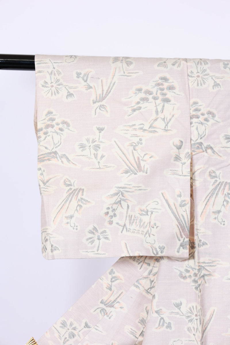 Japanese kimono used <Tsumugi> M-size silk 100% /B974