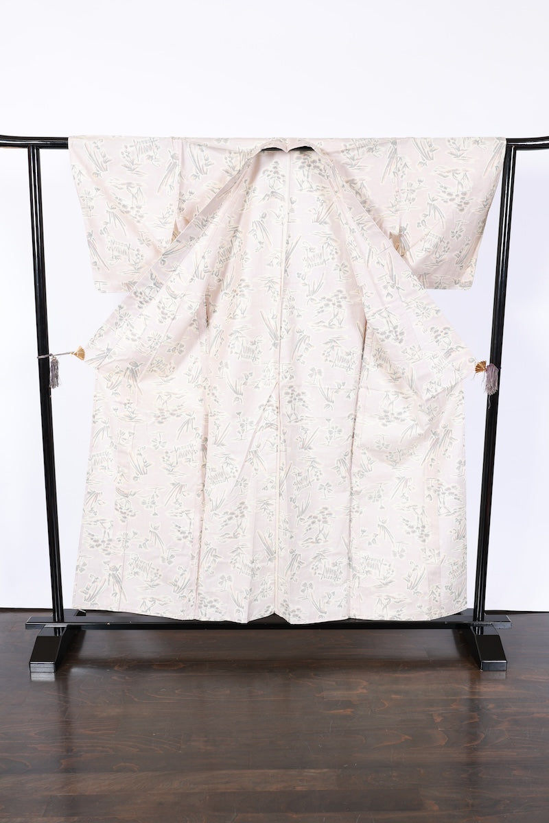 Japanese kimono used <Tsumugi> M-size silk 100% /B974