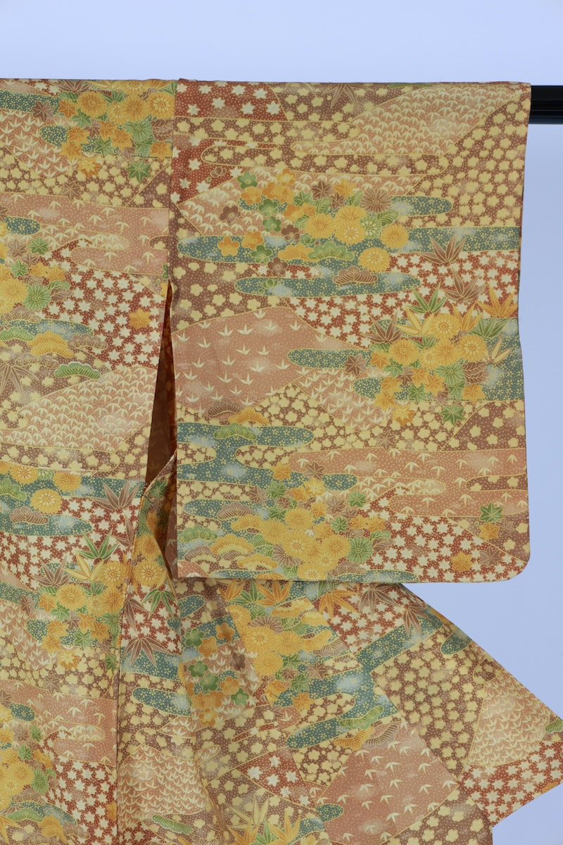 Japanese kimono used <komon> Msize silk 100% /T506