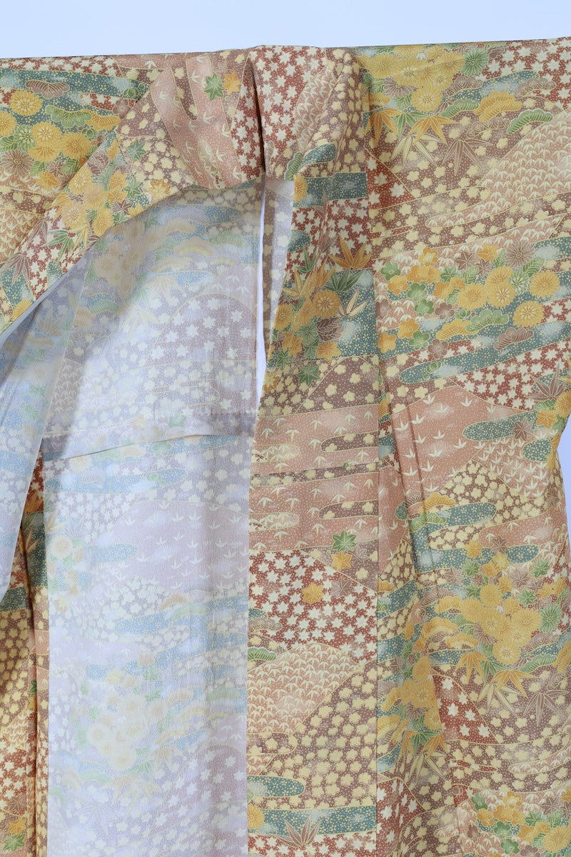 Japanese kimono used <komon> Msize silk 100% /T506