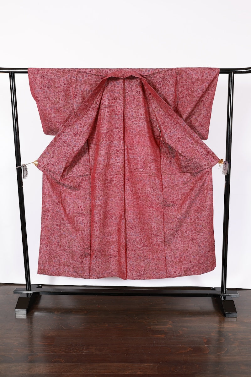 Japanese kimono used <Komon> S-size silk wool /B969