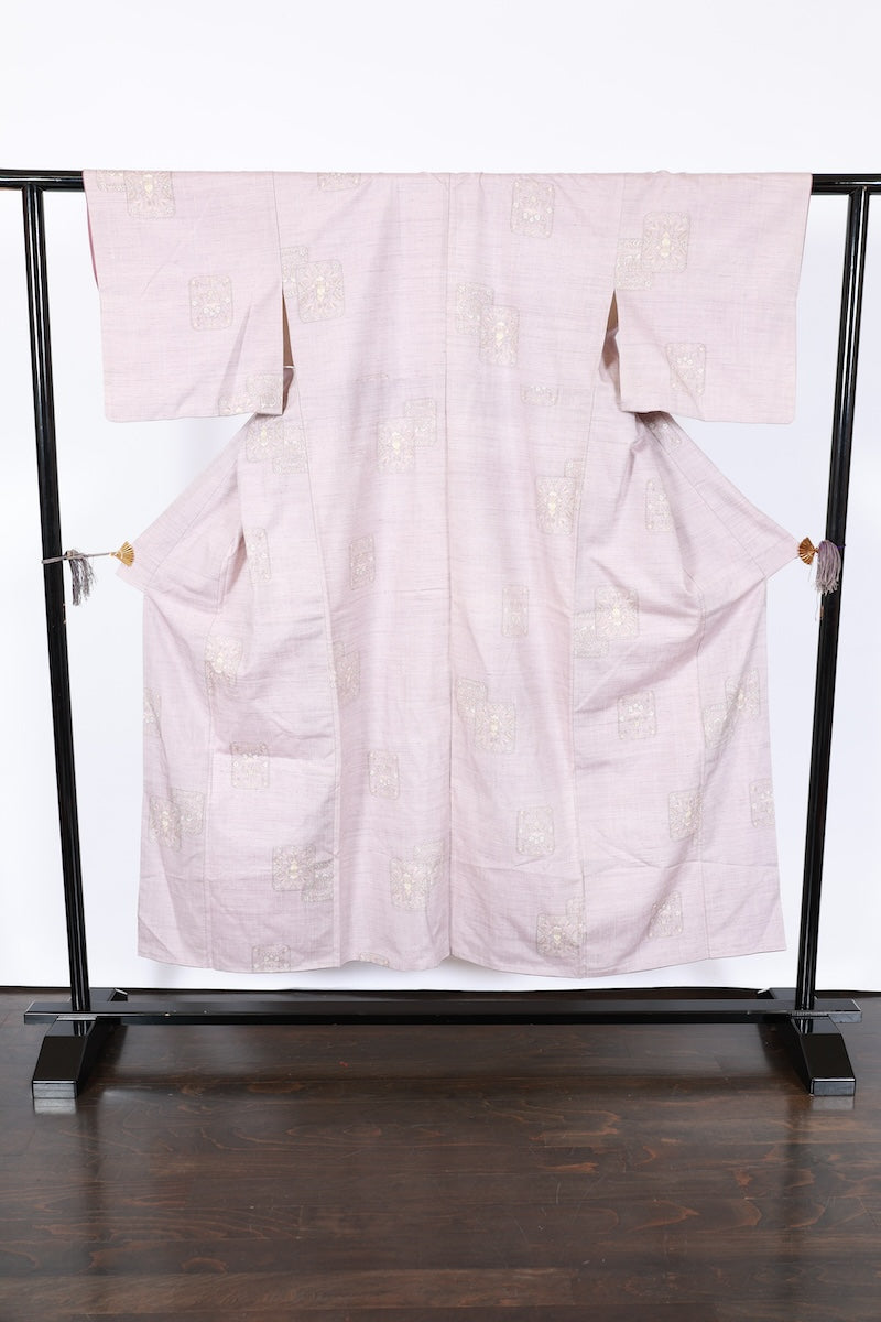 Japanese kimono used <Tsumugi> M-size silk 100% /B966