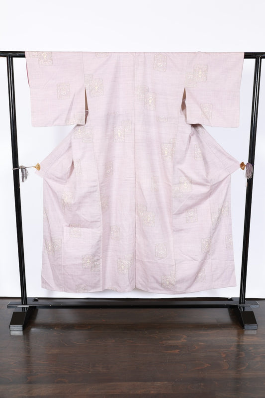 Japanese kimono used <Tsumugi> M-size silk 100% /B966