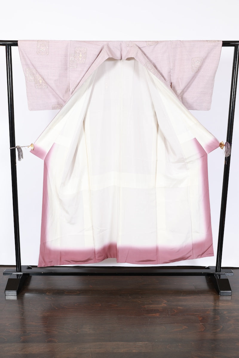 Japanese kimono used <Tsumugi> M-size silk 100% /B966