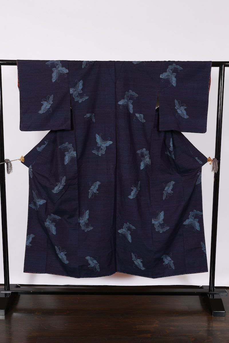 Japanese kimono used <Tsumugi> M-size silk 100% /B963