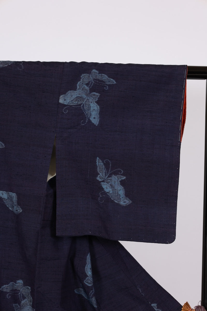 Japanese kimono used <Tsumugi> M-size silk 100% /B963