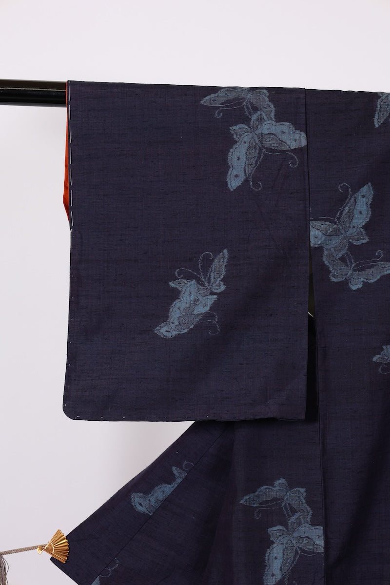 Japanese kimono used <Tsumugi> M-size silk 100% /B963