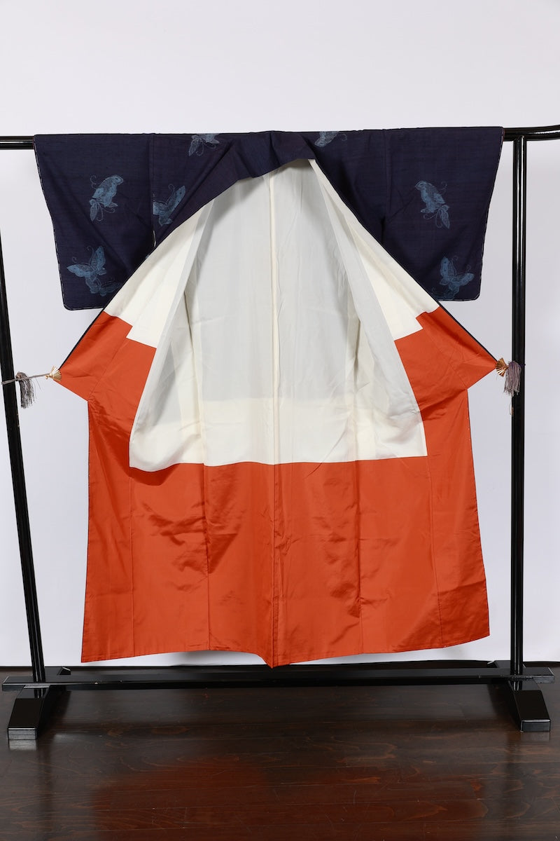 Japanese kimono used <Tsumugi> M-size silk 100% /B963