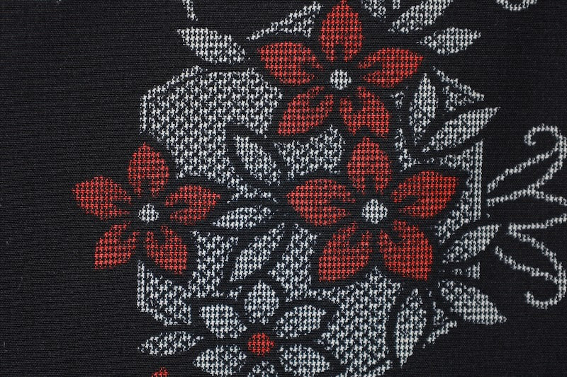 Haori (Japanese jacket), brand new, unused, black, red, white, floral pattern, R25